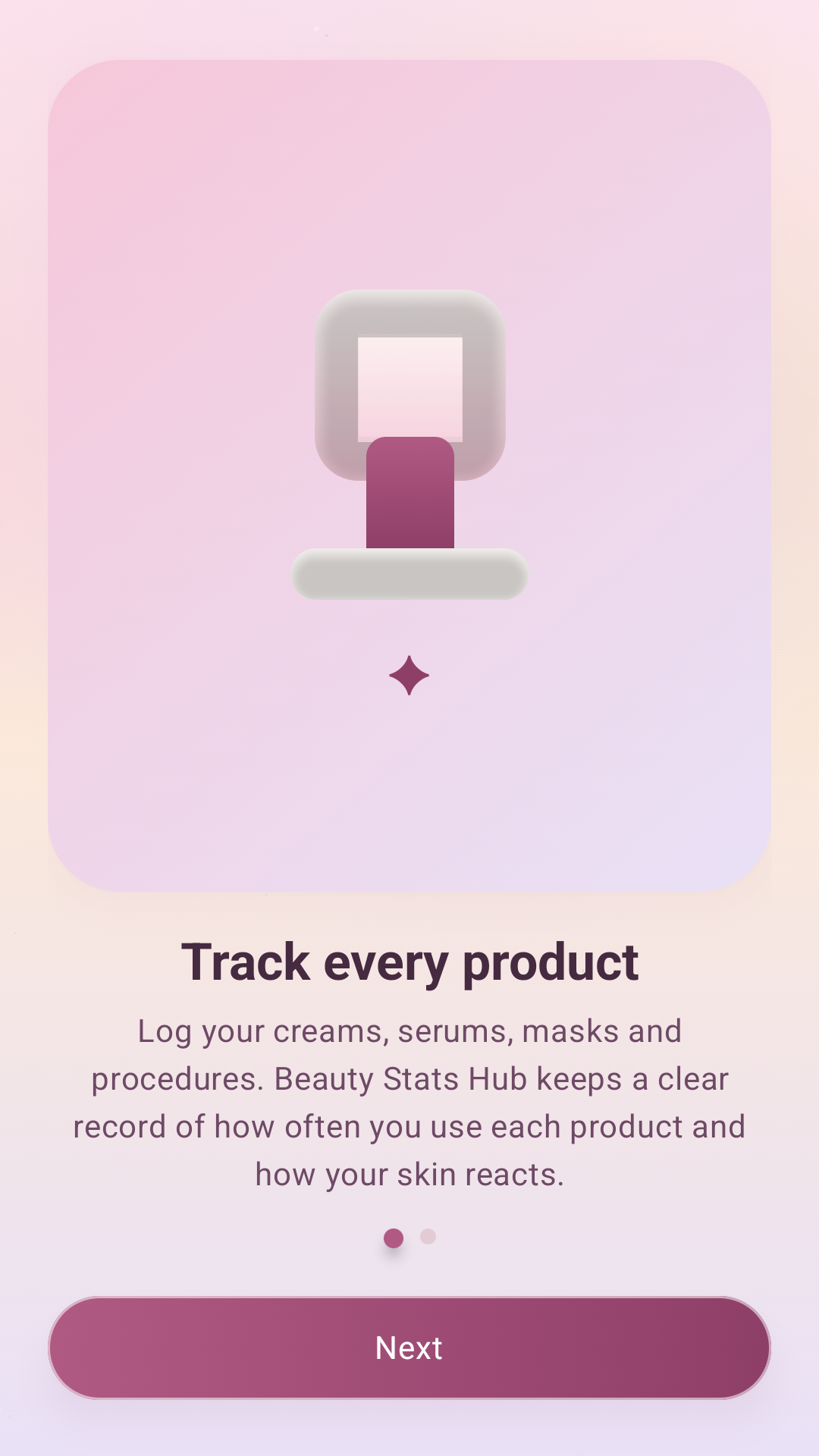 Beauty Stats Hub onboarding screen